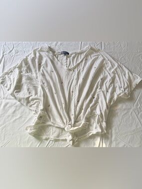 Democracy White Butterfly Print Tie-Front Top